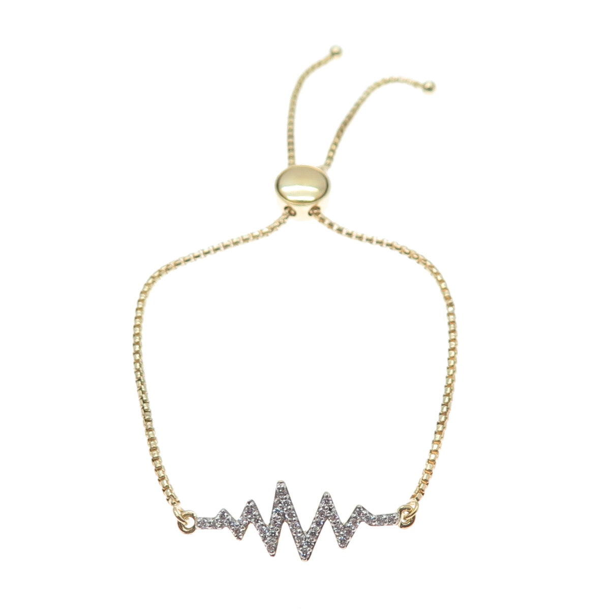 925 Sterling Silver Gold Plated C Z Heartbeat Adjustable Box Bracelet 6-9.25"