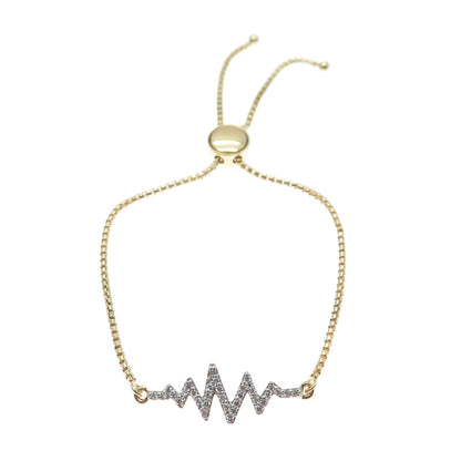 925 Sterling Silver Gold Plated C Z Heartbeat Adjustable Box Bracelet 6-9.25"