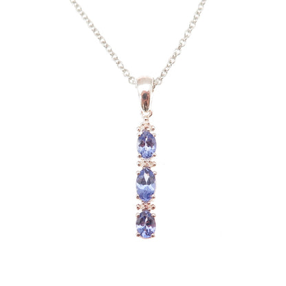 Chuck Clemency 925 Sterling Silver Real Tanzanite Bar Cable Chain Necklace 18"