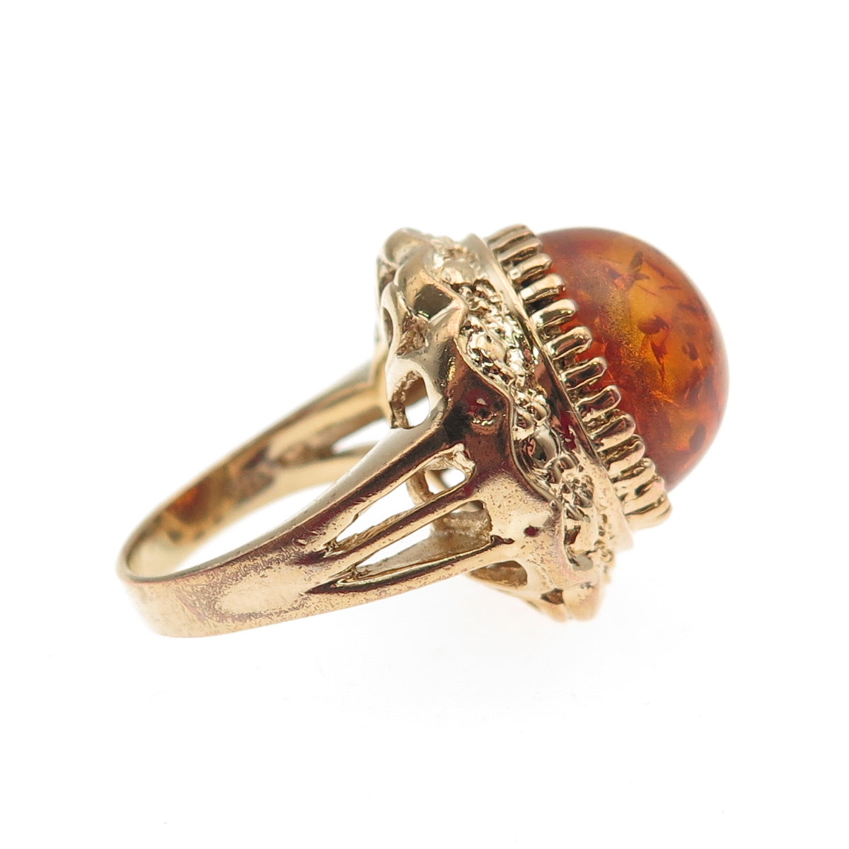 M.R.F. RESOURCES 925 Sterling Silver Gold Plated Vintage Real Amber Ring Size 5