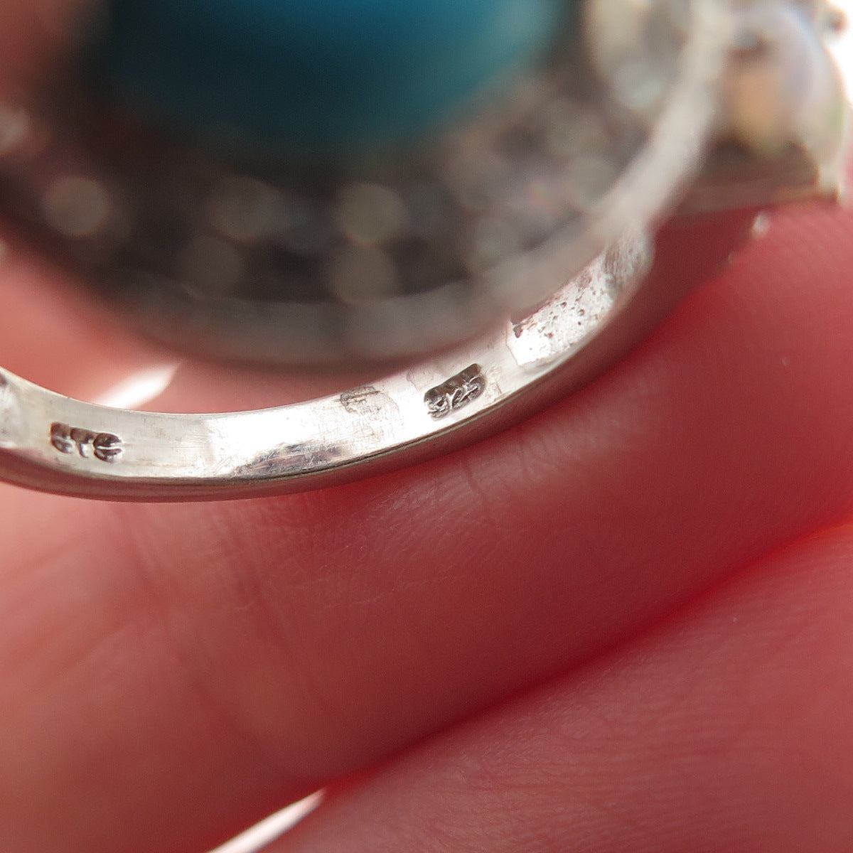 Chuck Clemency 925 Sterling Silver Real Turquoise Opal & White Topaz Ring Size 8
