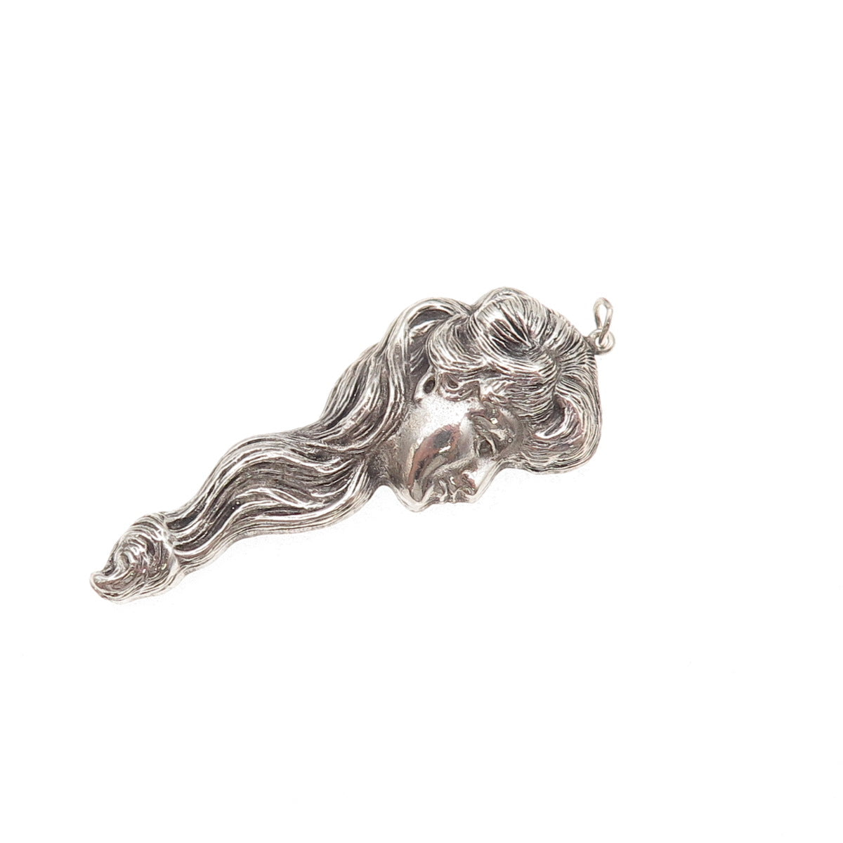 925 Sterling Silver Vintage Lady Repousse Oxidized Charm Pendant