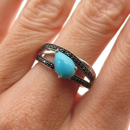 Chuck Clemency 925 Sterling Silver Real Turquoise & Black Spinel Ring Size 8