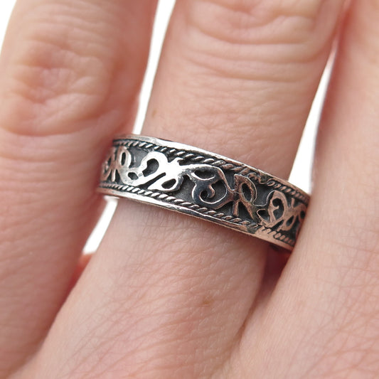 925 Sterling Silver Vintage Modernist Ornate Oxidized Band Ring Size 6