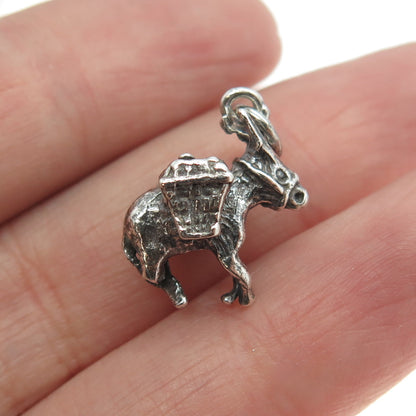 925 Sterling Silver Vintage Donkey Caravan Minimalist 3D Charm Pendant