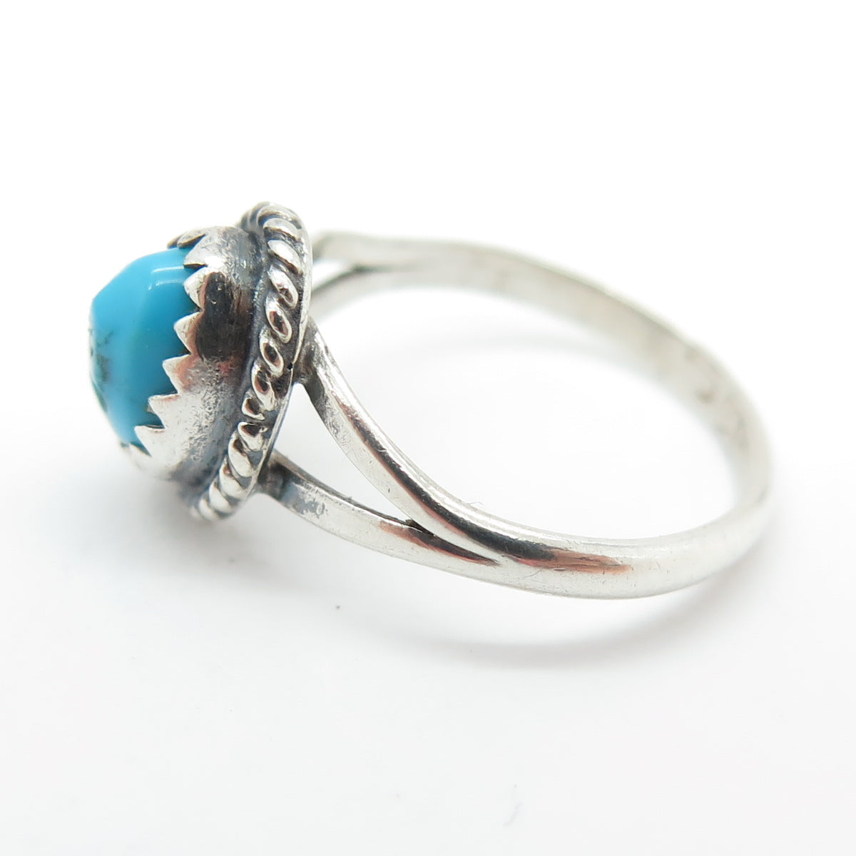 JAMES MASON NAVAJO Old Pawn 925 Sterling Morenci Turquoise Snake Eye Ring Size 4