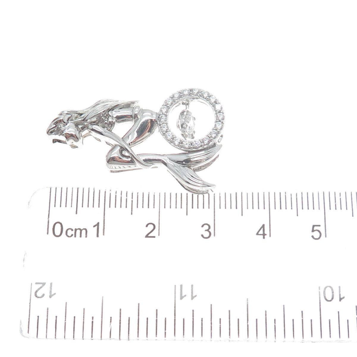 925 Sterling Silver Round-Cut C Z Ariel Mermaid Charm Slide Pendant