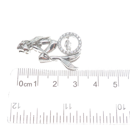925 Sterling Silver Round-Cut C Z Ariel Mermaid Charm Slide Pendant
