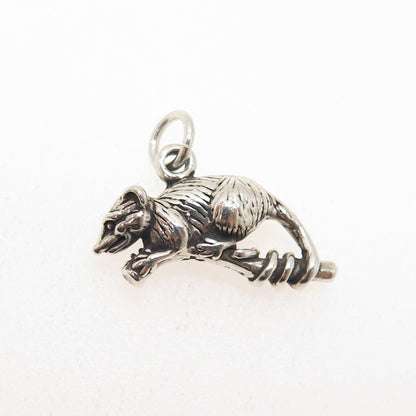 SUN WEST 925 Sterling Silver Vintage Opossum 3D Charm Pendant