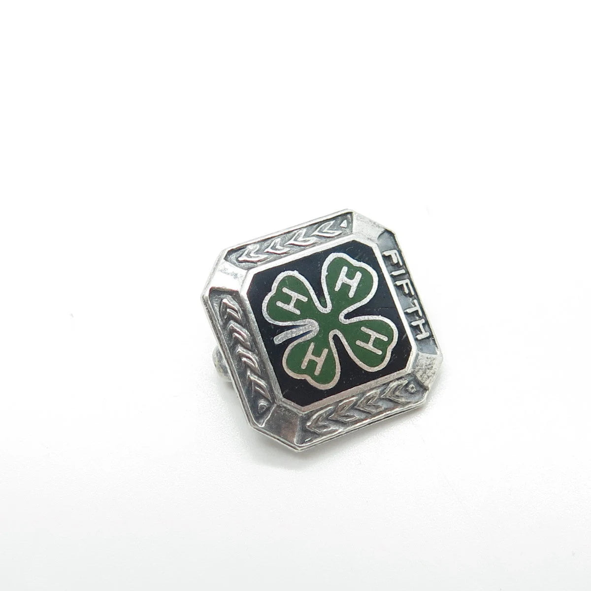 925 Sterling Silver Vintage Metal Illinois Enamel "Fifth" Clover Lucky Brooch