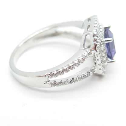 925 Sterling Silver Real Amethyst Gemstone & C Z Ring Size 7