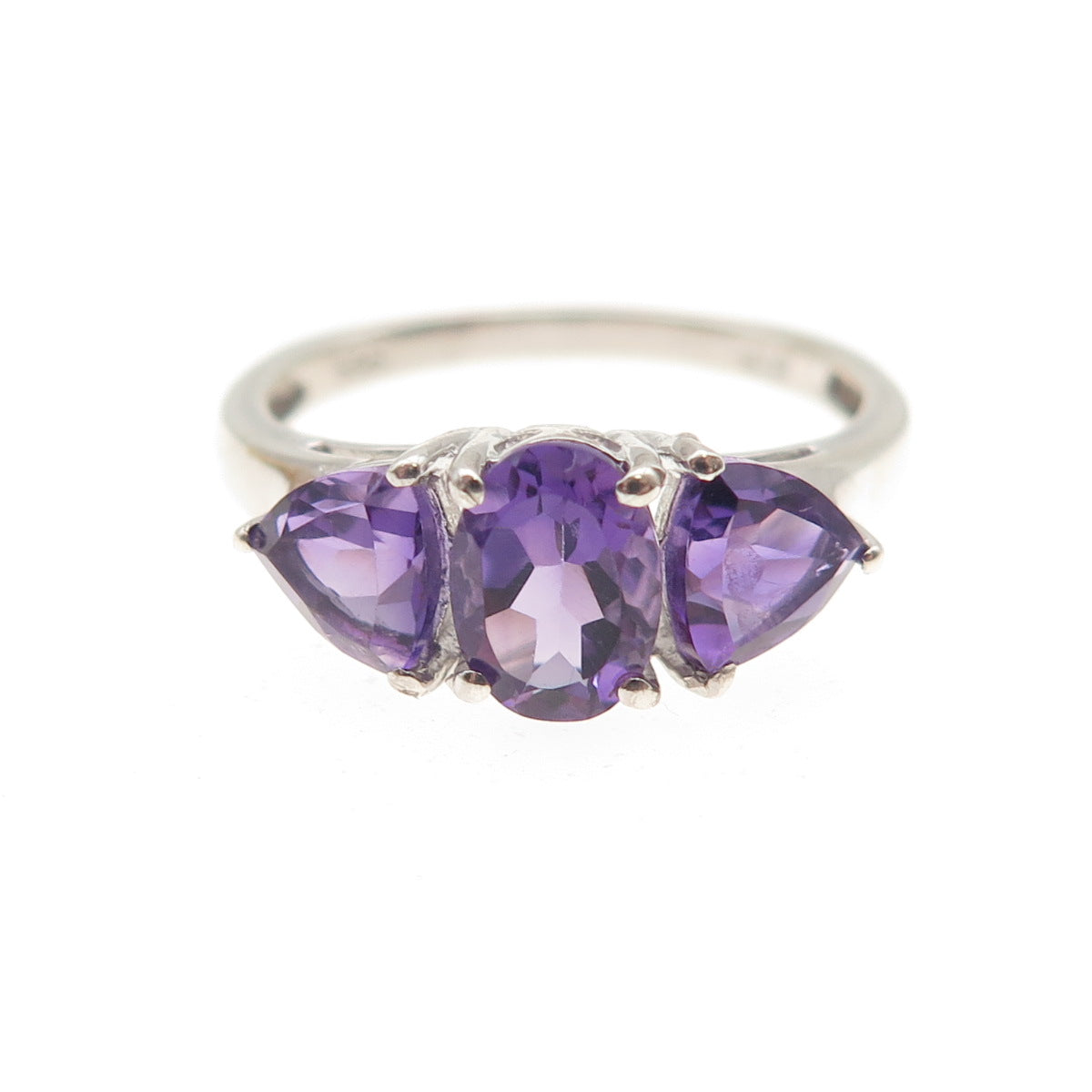 CHUCK CLEMENCY 925 Sterling Silver Real Oval & Triangle-Cut Amethyst Ring Size 6