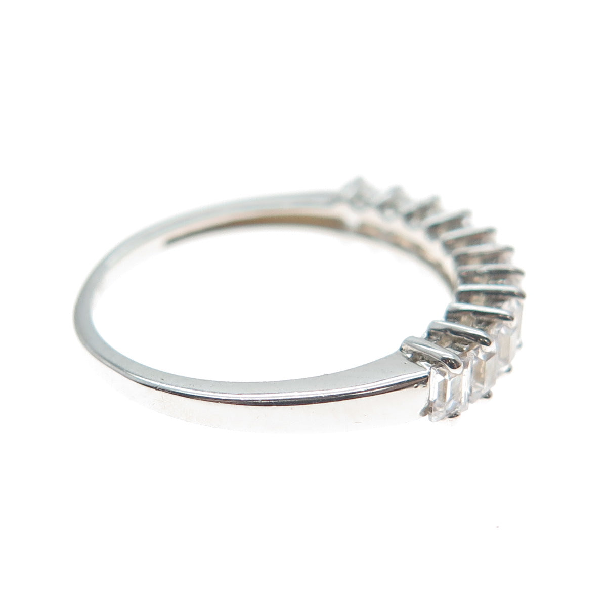 DSMK 925 Sterling Silver Emerald-Cut C Z Half Eternity Ring Size 6.25