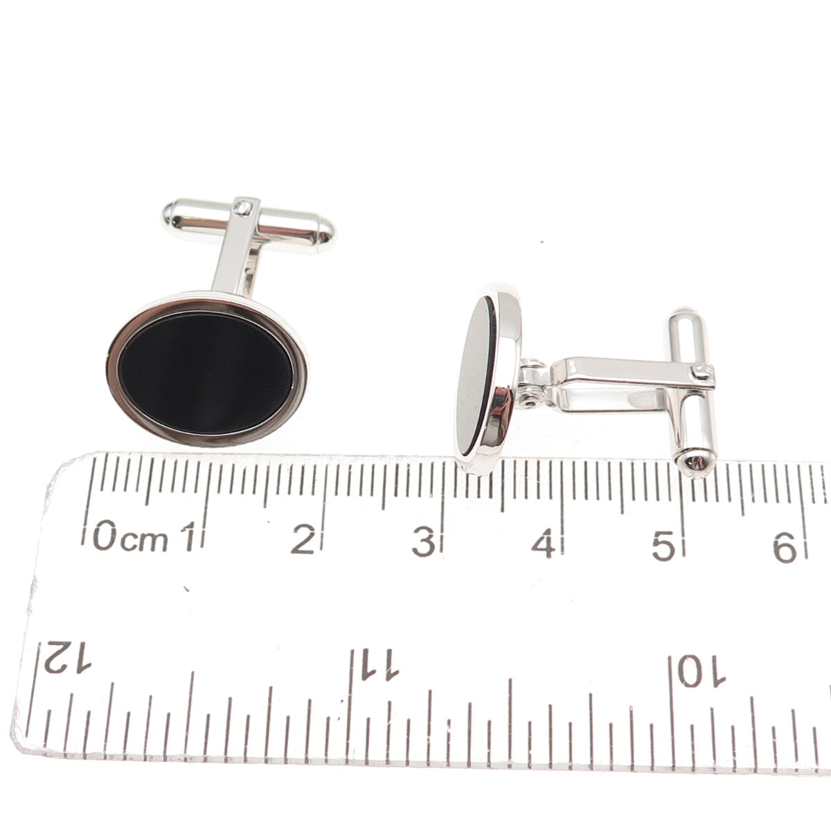 Walter E Hayward 925 Sterling Silver Vintage Real Black Onyx Oval Cufflinks