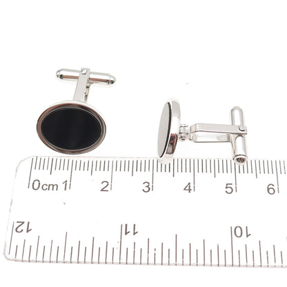 Walter E Hayward 925 Sterling Silver Vintage Real Black Onyx Oval Cufflinks