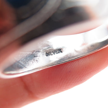925 Sterling Silver Vintage Real Lapis Lazuli Feather Oxidized Ring Size 9