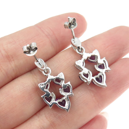 925 Sterling Silver Real White Topaz & Amethyst Gemstone Dangling Earrings