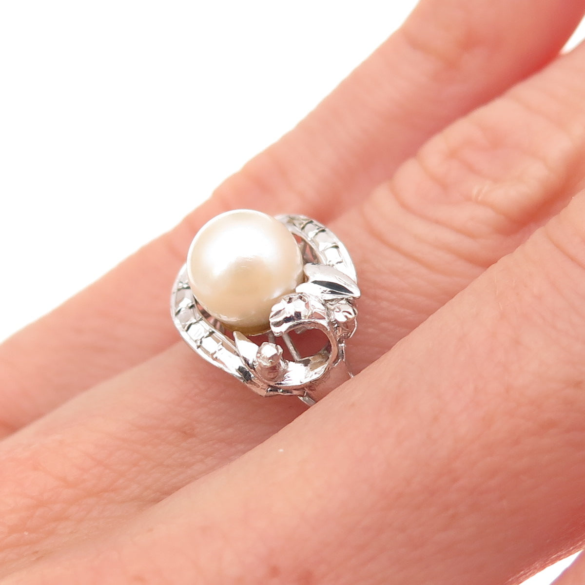 925 Sterling Silver Antique Art Deco Real Pearl Ring Size 5.5