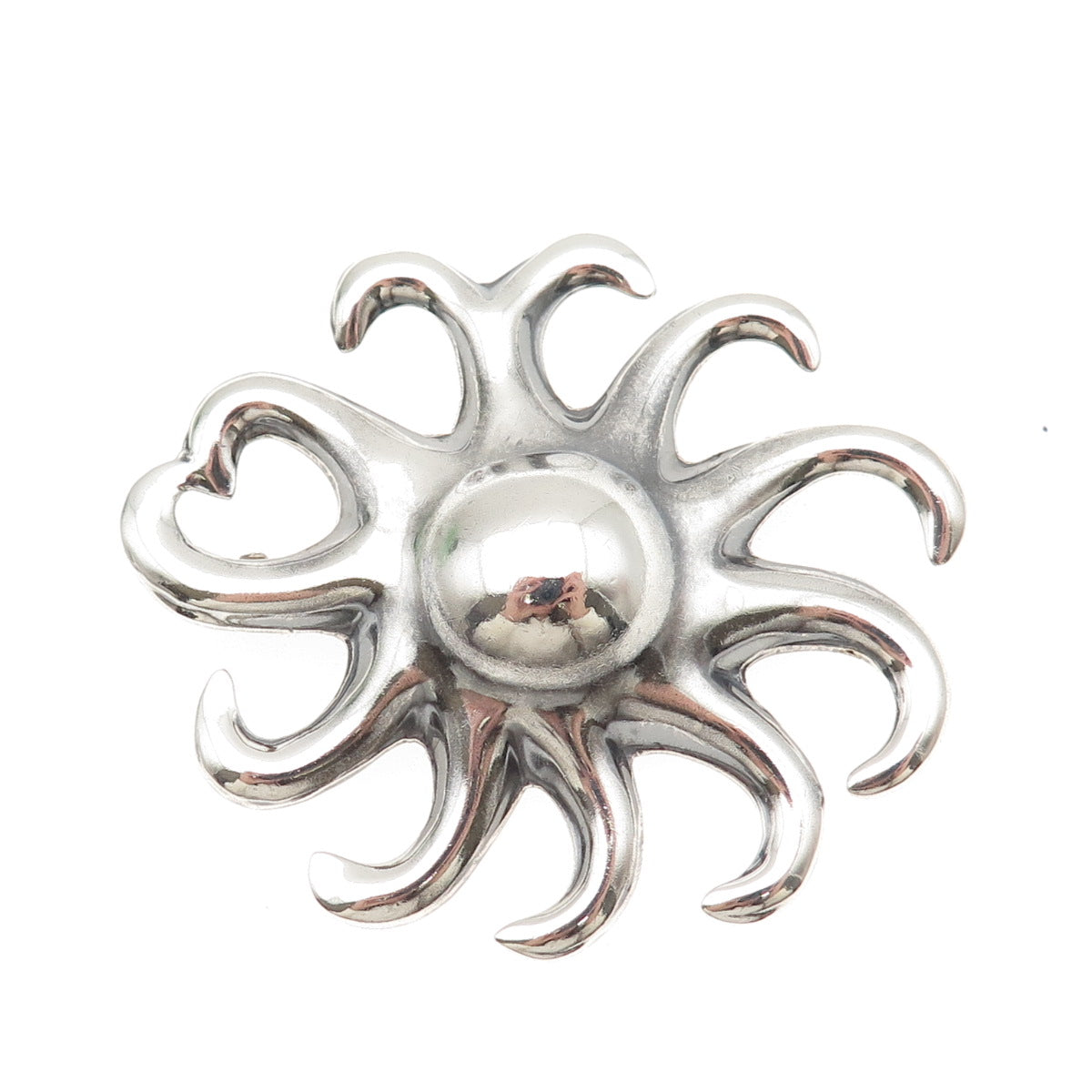 925 Sterling Silver Vintage Mexico Modernist Sun Oxidized Pin Brooch
