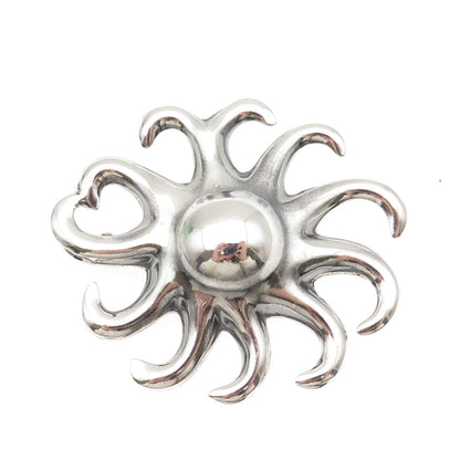 925 Sterling Silver Vintage Mexico Modernist Sun Oxidized Pin Brooch