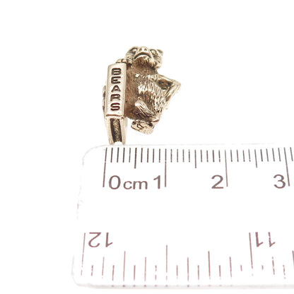 925 Sterling Silver Gold Plated Vintage Chicago Bears Football 3D Mini Pendant