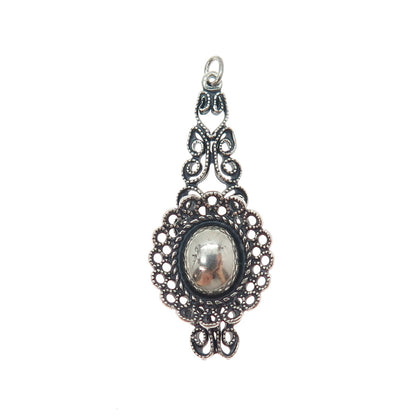 925 Sterling Silver Vintage Flower & Butterfly Filigree Oxidized Charm Pendant