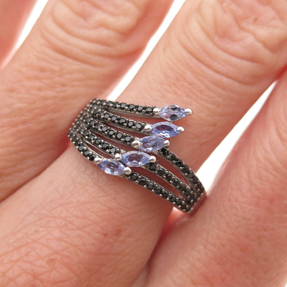 Chuck Clemency 925 Sterling Silver Real Tanzanite & Black Spinel Ring Size 8