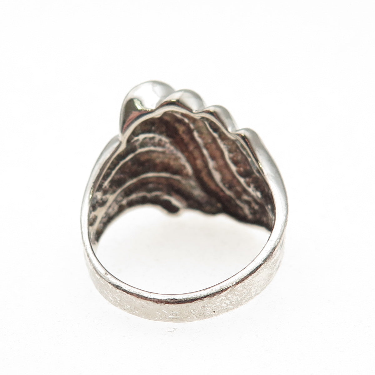 925 Sterling Silver Vintage Modernist Wavy Oxidized Ring Size 6.75