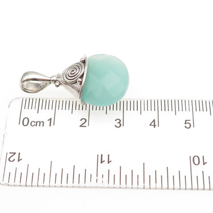 SAJEN 925 Sterling Silver Vintage Real Chalcedony Modernist Spiral Charm Pendant