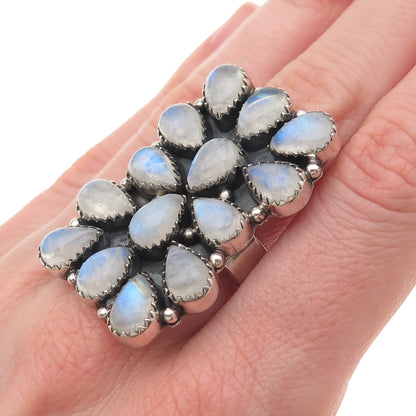 925 Sterling Silver Vintage Real Pear-Cut Moonstone Adjustable Ring Size 8