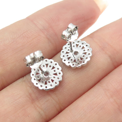 925 Sterling Silver Round-Cut Shaped C Z Snowflake Stud Earrings