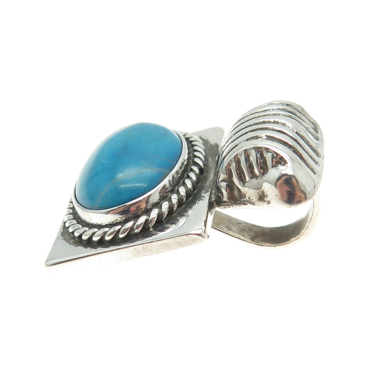 925 Sterling Silver Vintage Real Turquoise Gemstone Slide Pendant