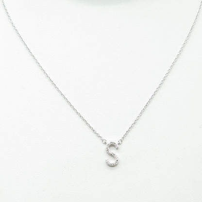 SUN 925 Sterling Silver Real Diamond Letter "S" Cable Chain Necklace 16-18"