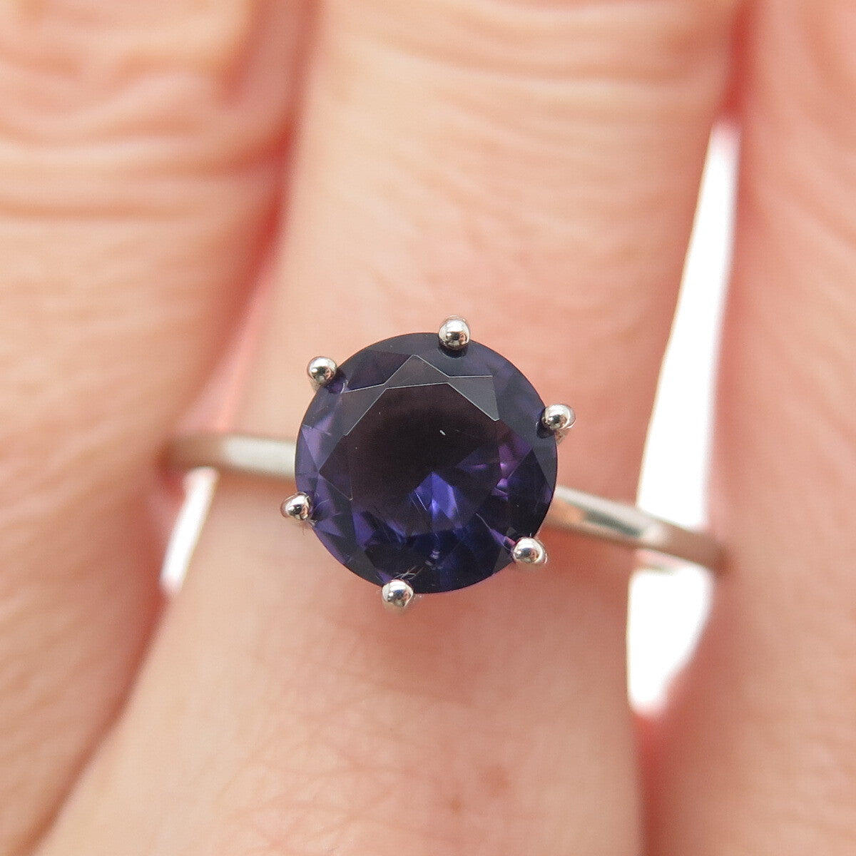 DAZZLERS 925 Sterling Silver Round-Cut Nano Amethyst Ring Size 9