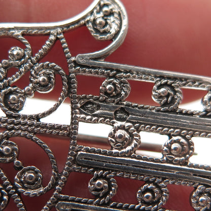 800 Silver Antique Art Deco France Hamsa Filigree Oxidized Pin Brooch
