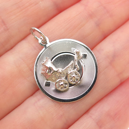 925 Sterling Silver Vintage Baby Stroller Charm Pendant