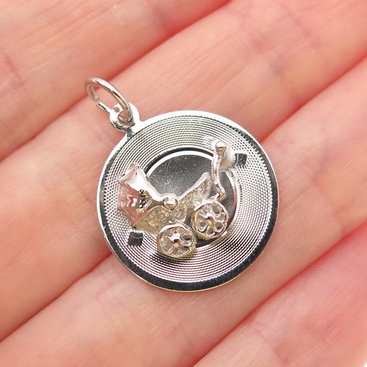 925 Sterling Silver Vintage Baby Stroller Charm Pendant