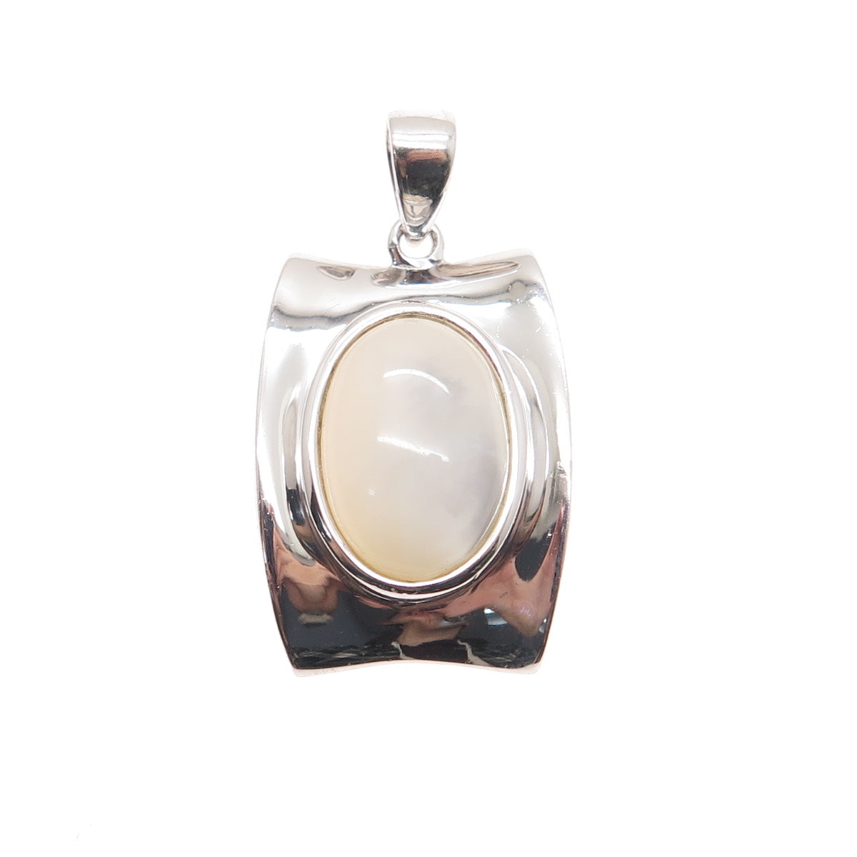 925 Sterling Silver Real Mother-of-Pearl Modernist Pendant