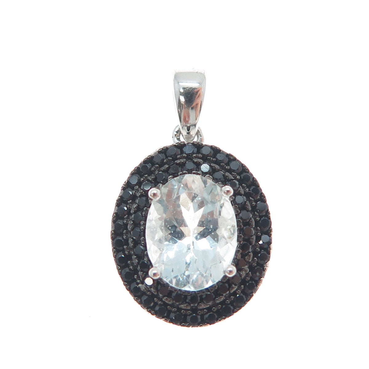 925 Sterling Silver Real Aquamarine & Black Spinel Minimalist Charm Pendant