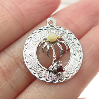 925 Sterling Silver Vintage Faux Pearl & Rhinestone Miami Beach Florida Pendant