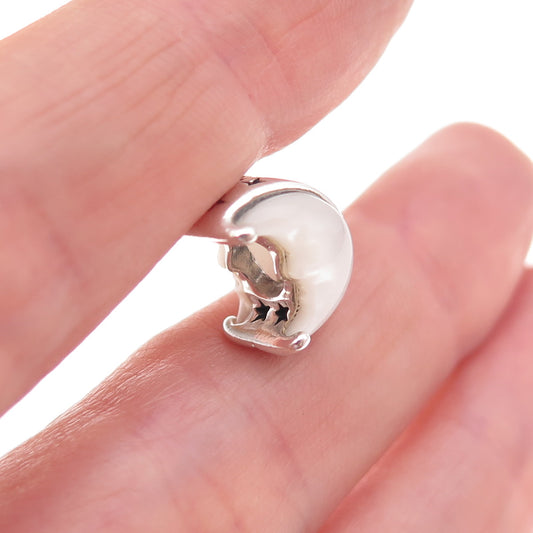 Pandora 925 Sterling Silver Real MOP Crescent Moon Slide Bead Charm