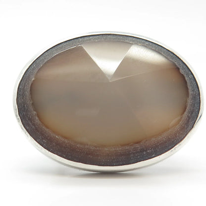 925 Sterling Silver Vintage Real Agate Gem Massive Adjustable Ring Size 8.75