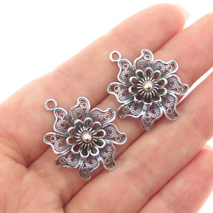 925 Sterling Silver Vintage Modernist Flower Filigree Oxidized Jacket Earrings