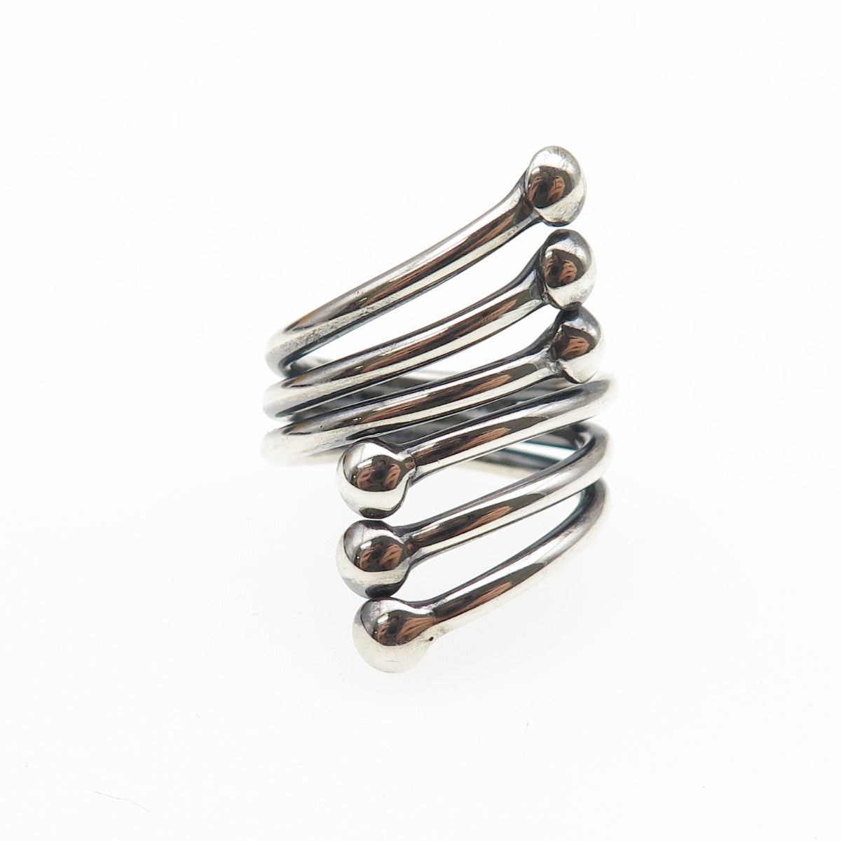 925 Sterling Silver Vintage Modernist Bypass Oxidized Adjustable Ring Size 6.5