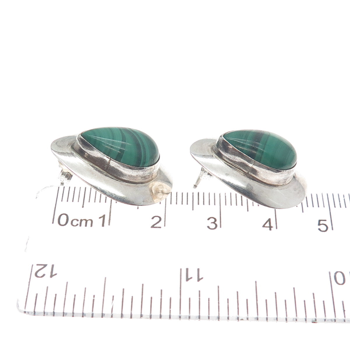 Old Pawn 925 Sterling Silver Vintage Southwestern Malachite Teardrop Earrings