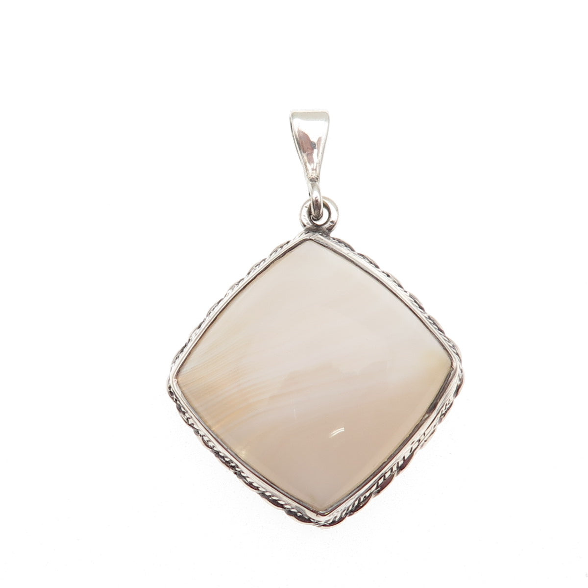 925 Sterling Silver Vintage Real Agate Square Charm Pendant