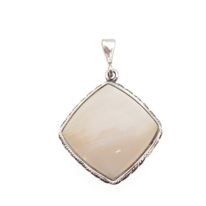 925 Sterling Silver Vintage Real Agate Square Charm Pendant