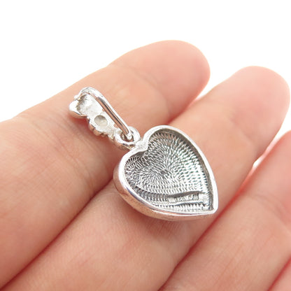 CHARLES WINSTON 925 Sterling Silver Vintage Flower Heart Oxidized Charm Pendant