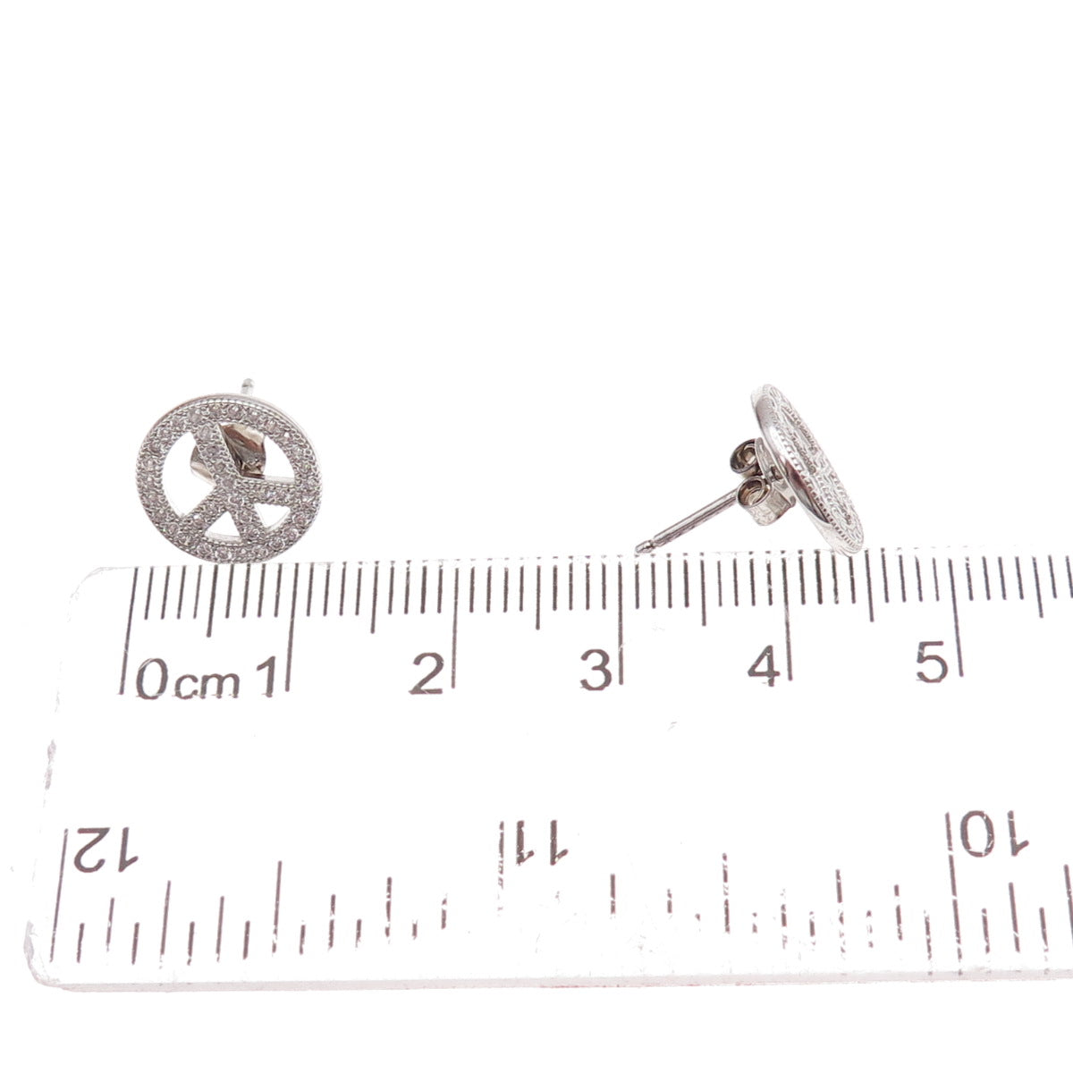 925 Sterling Silver Round-Cut C Z Peace Symbol Stud Earrings