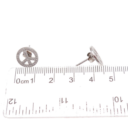 925 Sterling Silver Round-Cut C Z Peace Symbol Stud Earrings